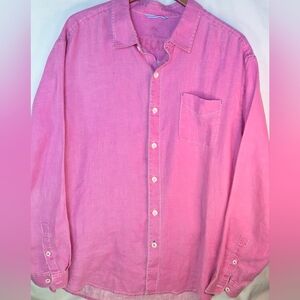 Men's Tommy Bahama Long Sleeve Pink Linen Button Front Pocket Shirt Sz XL Preppy